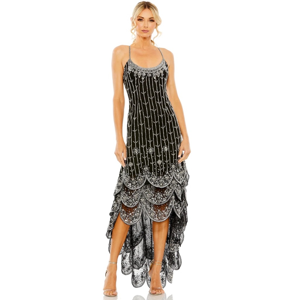 Mac Duggal 93962 Hand Embellished Scallop Detailed Beaded Evening Gown